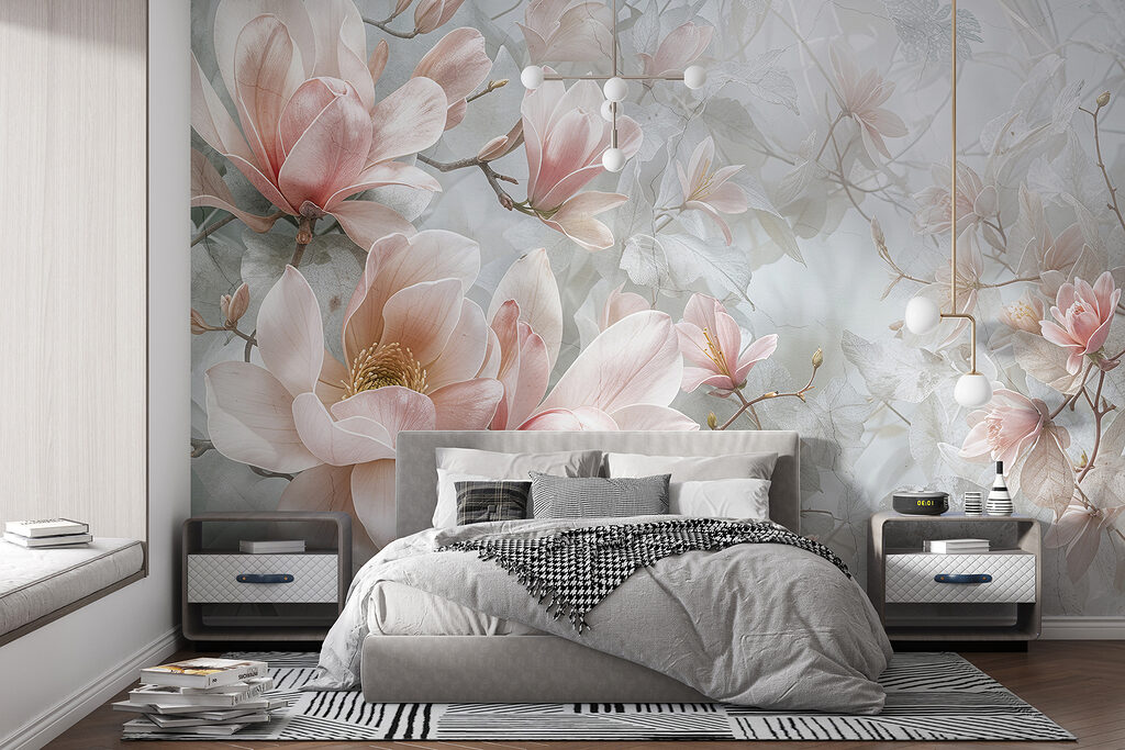 Flores cor-de-rosa em azul-acinzentado — interior 4