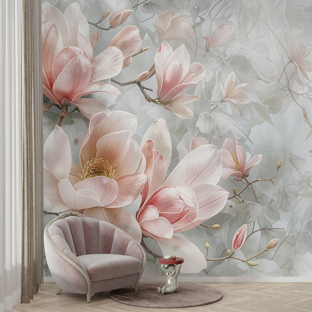 Flores cor-de-rosa em azul-acinzentado — interior 5