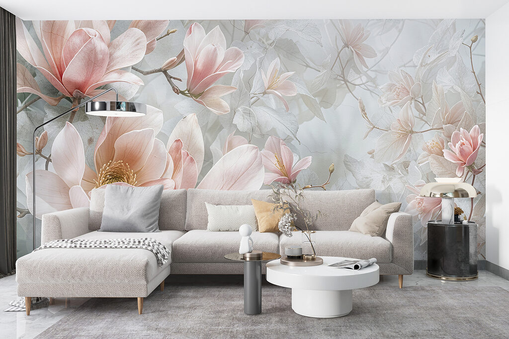Flores cor-de-rosa em azul-acinzentado — interior 6