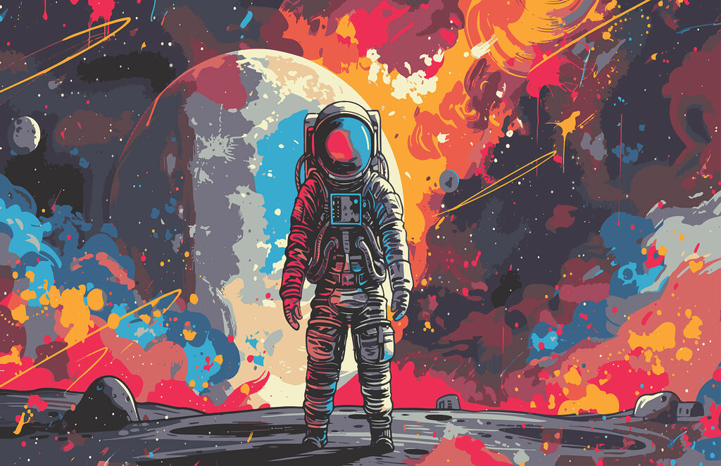Astronauta entre tintas — design completo