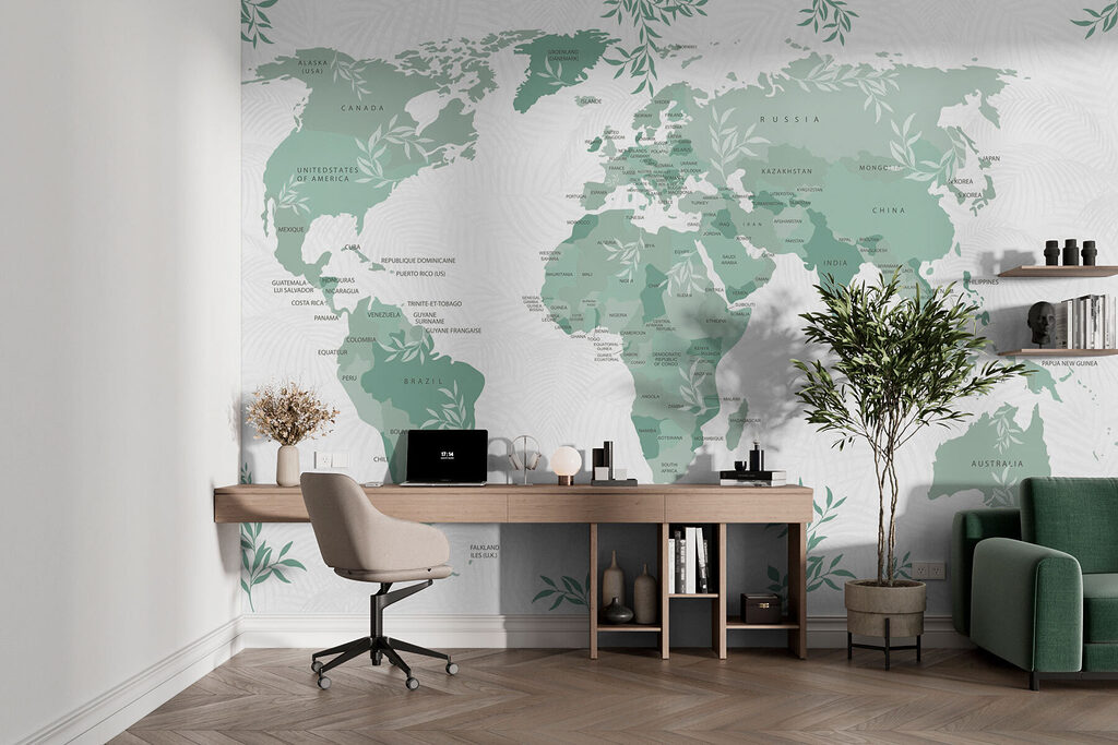 Mapa-mundo com ramos — interior 1