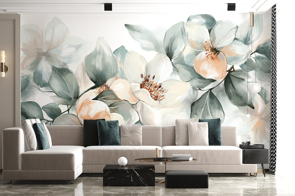 Flores brancas em verde-acinzentado — interior 3