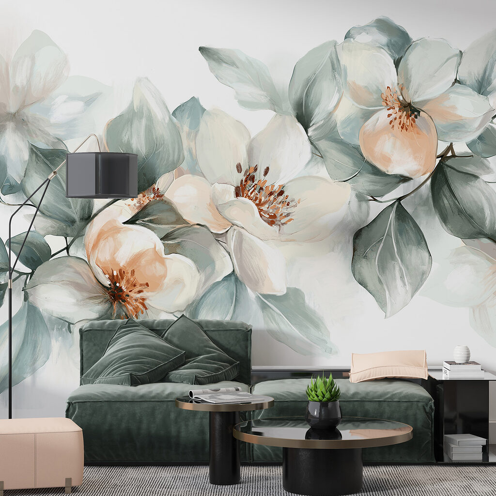 Flores brancas em verde-acinzentado — interior 4