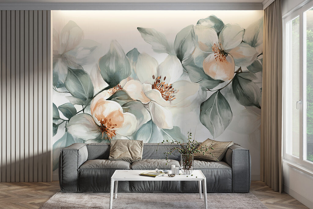 Flores brancas em verde-acinzentado — interior 5
