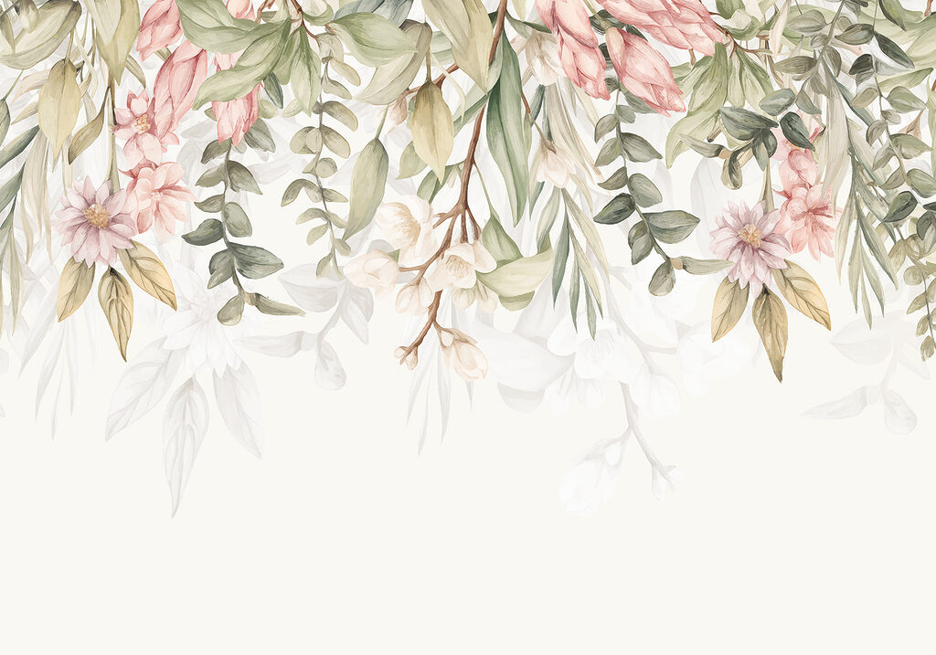 Ramos floridos sobre branco — design completo