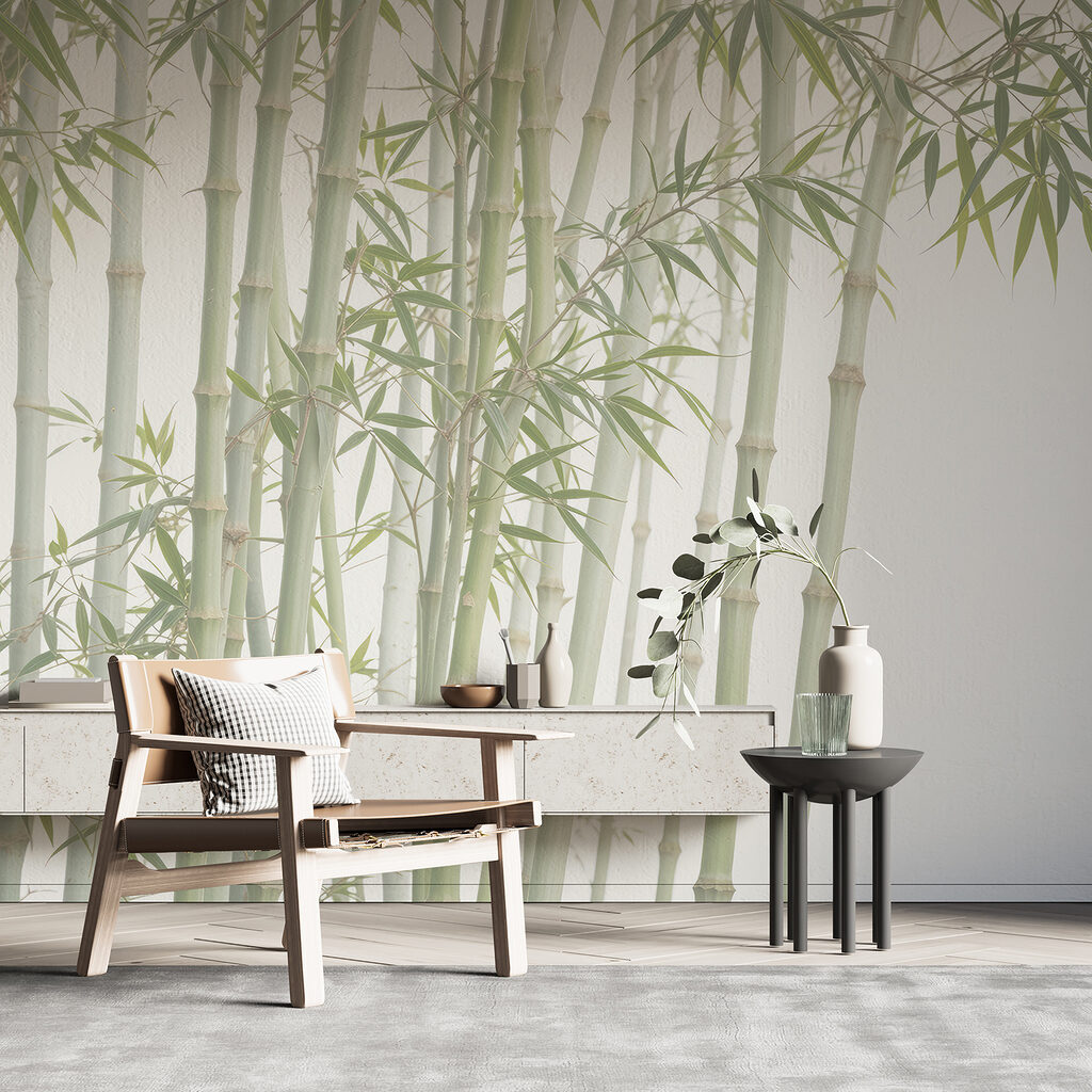 Bambu em linhas verde-claras num interior