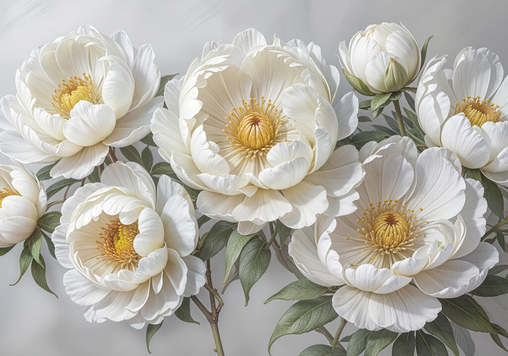 Flores brancas, miolo amarelo — design completo