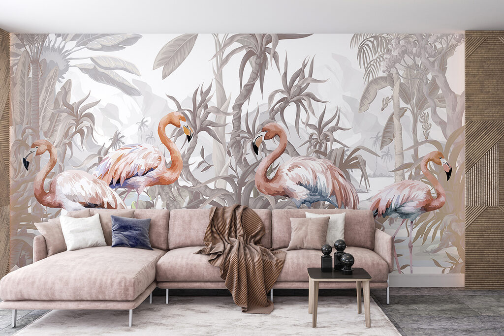 Flamingos entre plantas tropicais — interior 3