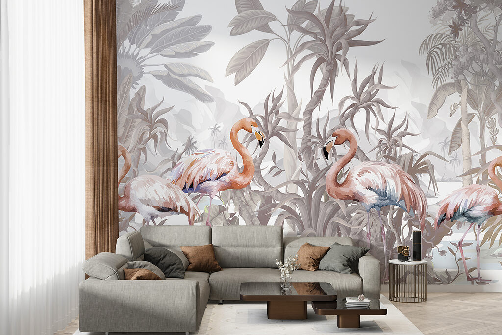 Flamingos entre plantas tropicais — interior 4