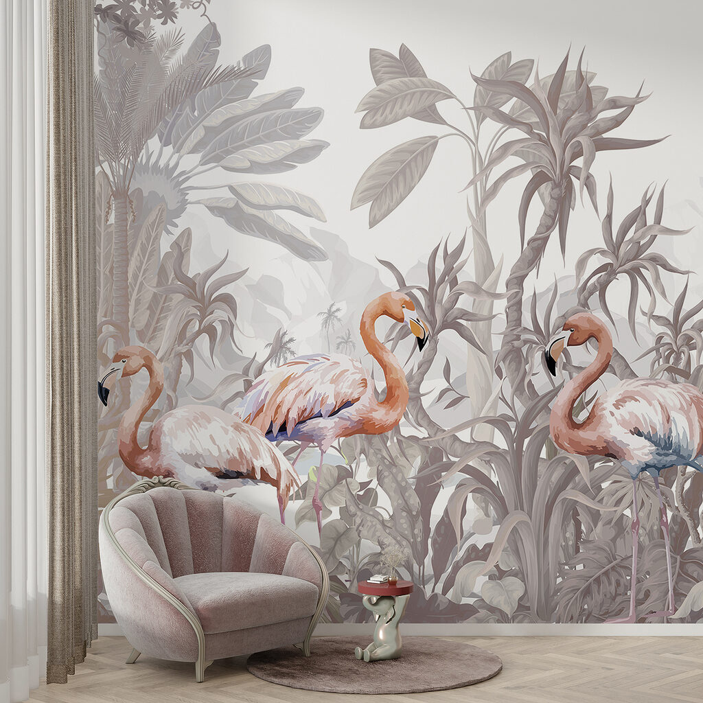 Flamingos entre plantas tropicais — interior 5