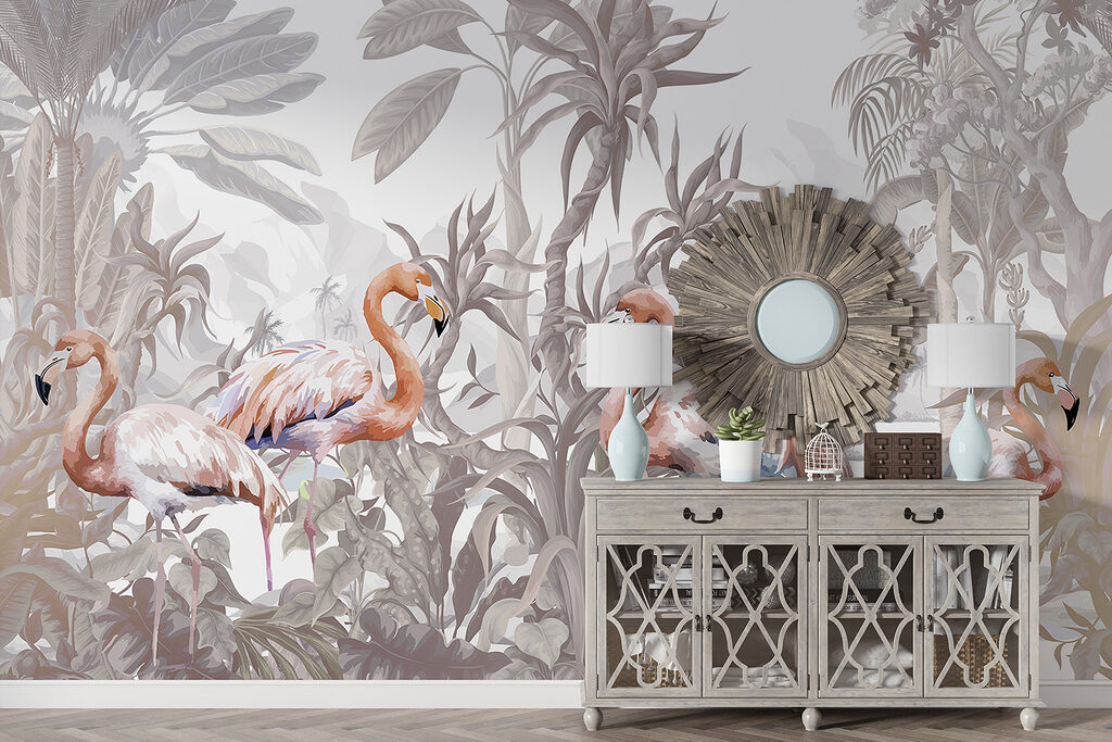 Flamingos entre plantas tropicais — interior 6