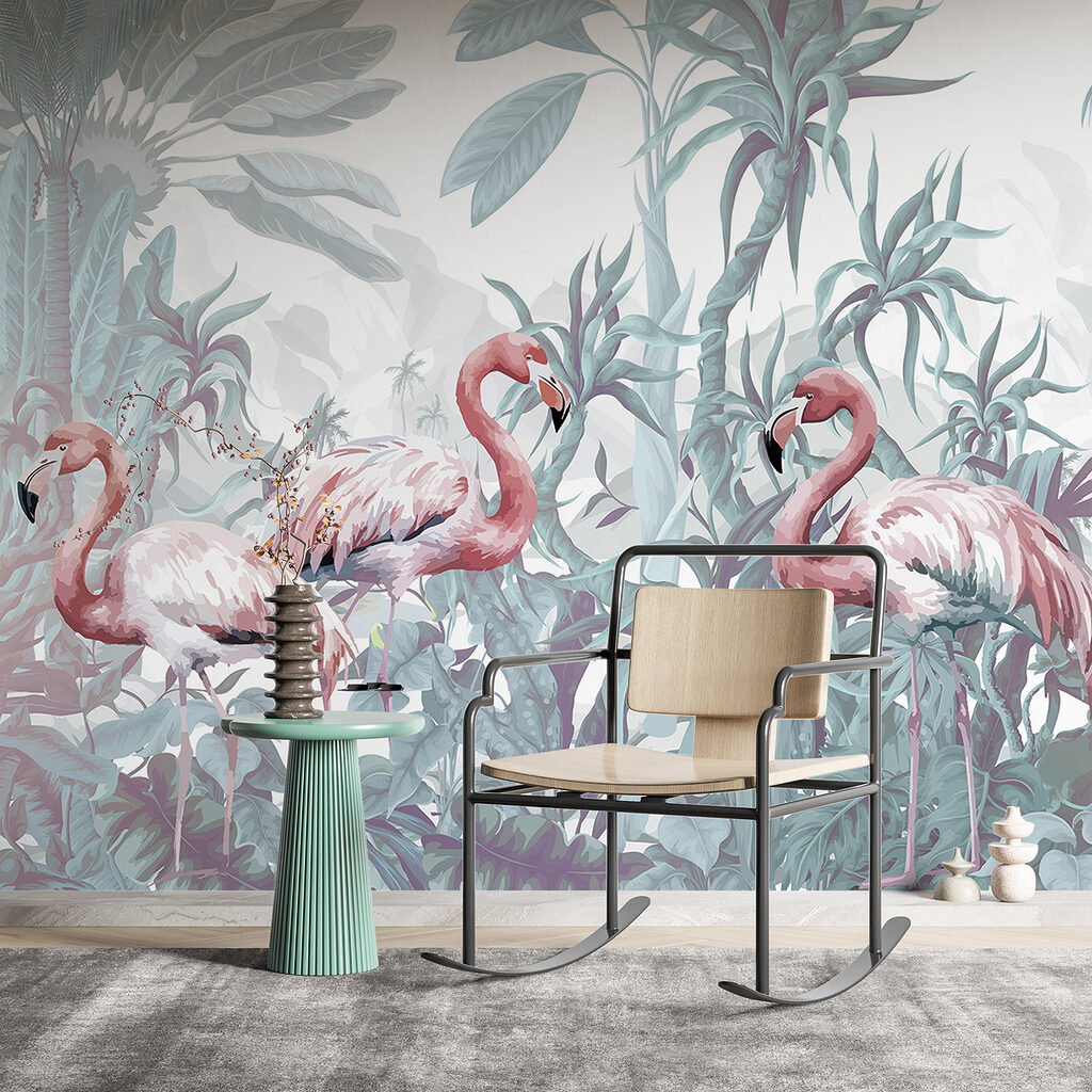 Flamingos entre plantas tropicais — interior 3