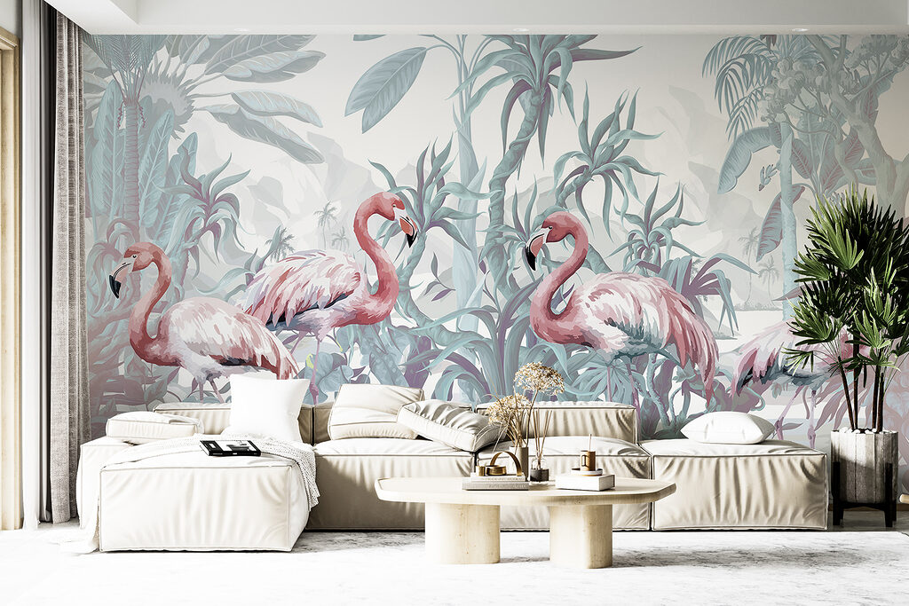 Flamingos entre plantas tropicais — interior 4