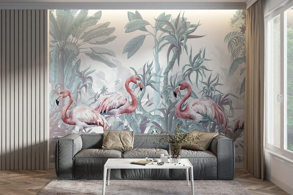 Flamingos entre plantas tropicais — interior 5