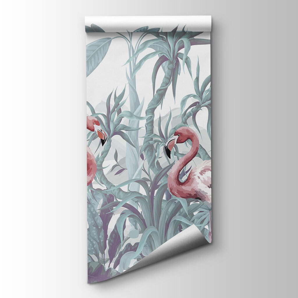Flamingos entre plantas tropicais — vista do produto