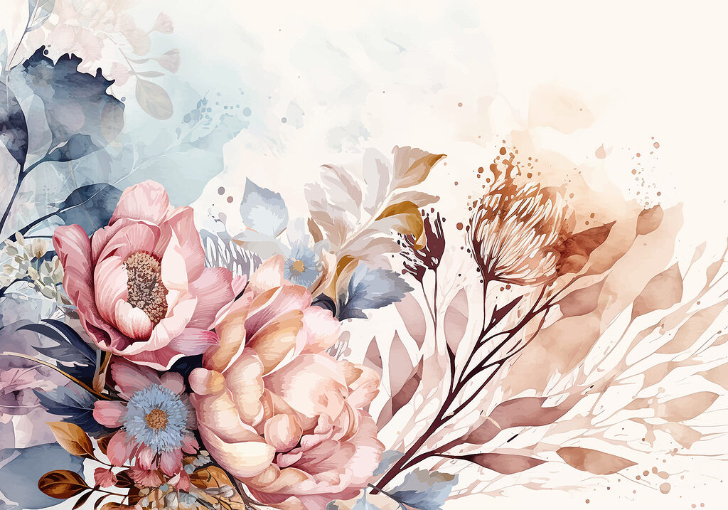 Flores cor-de-rosa em névoa — design completo