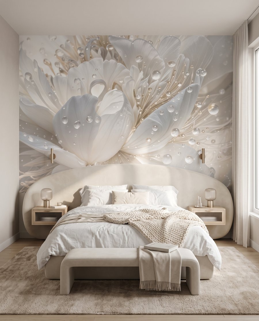 Flor branca orvalhada — interior 2