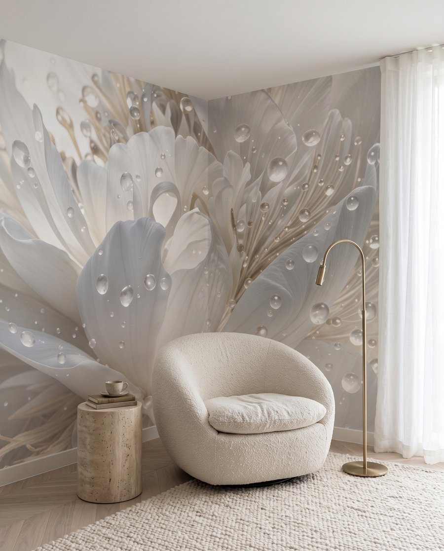 Flor branca orvalhada — interior 3