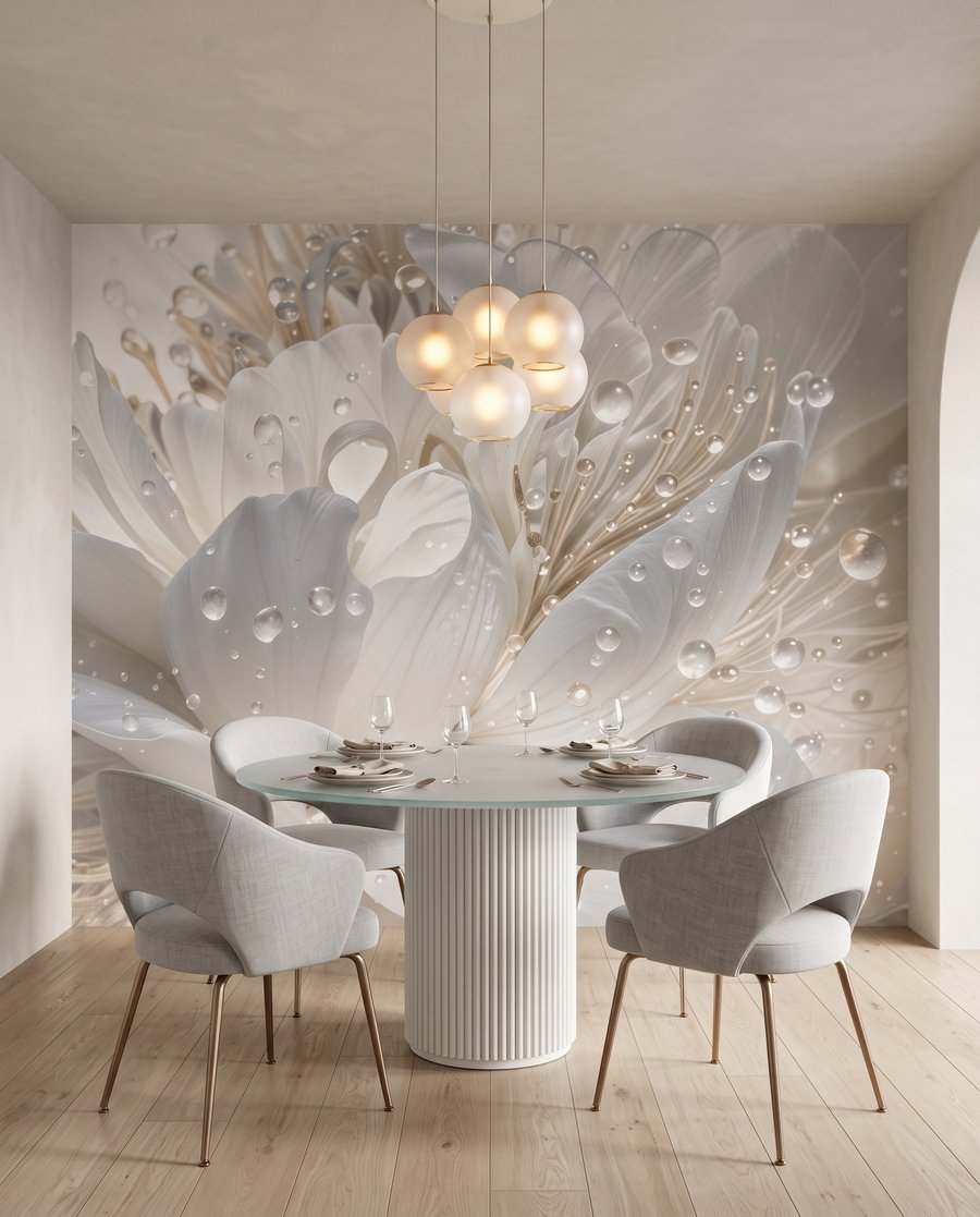 Flor branca orvalhada — interior 4