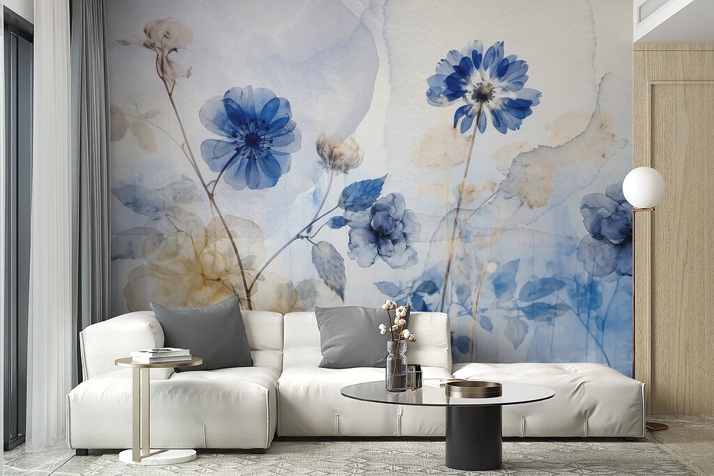 Flores azuis, fundo pintado — interior 6