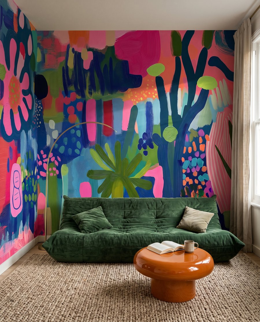 Flores em cores vivas num interior