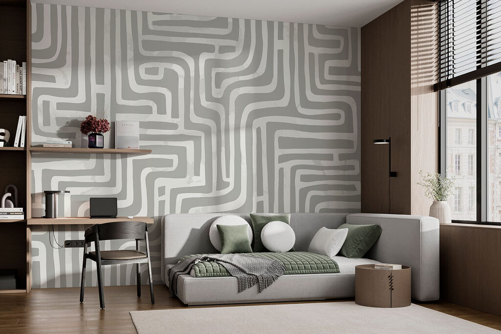 Linhas curvas entrelaçadas num interior