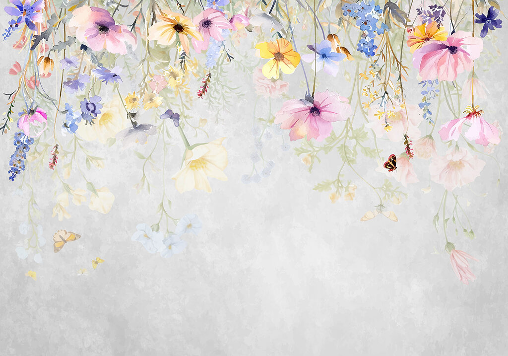 Flores pendentes em aguarela — design completo