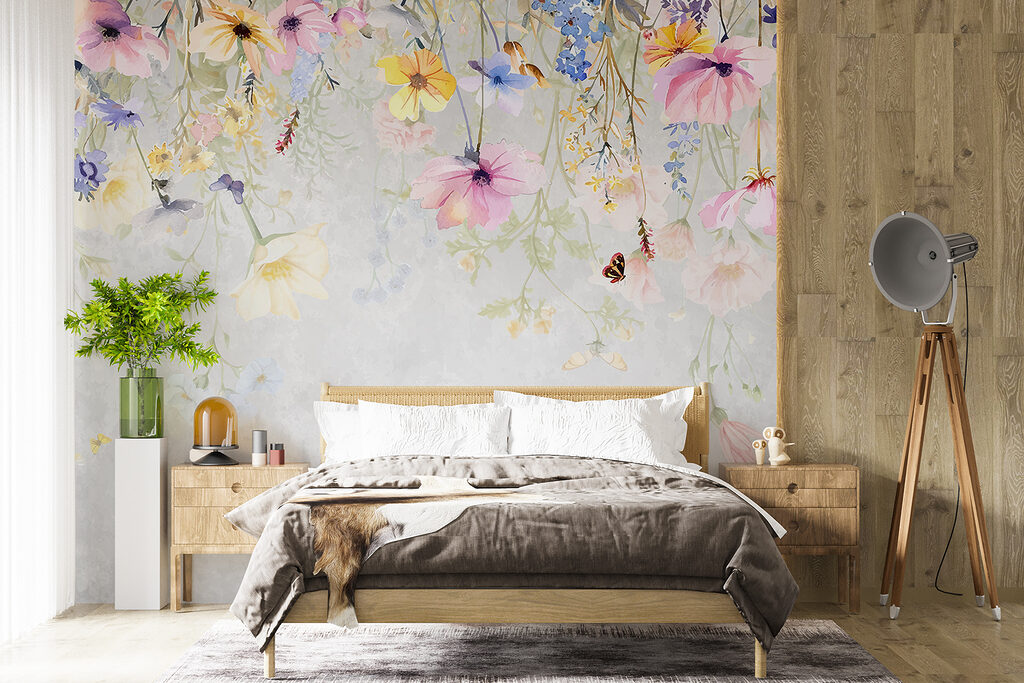 Flores pendentes em aguarela — interior 1