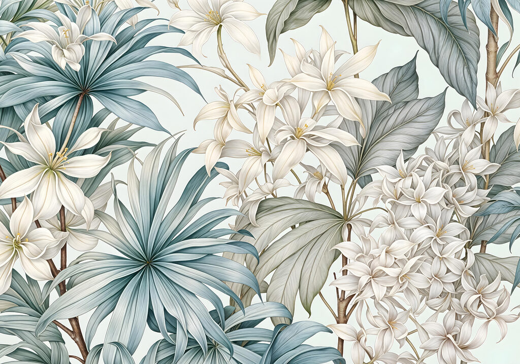 Flores entre folhas — design completo