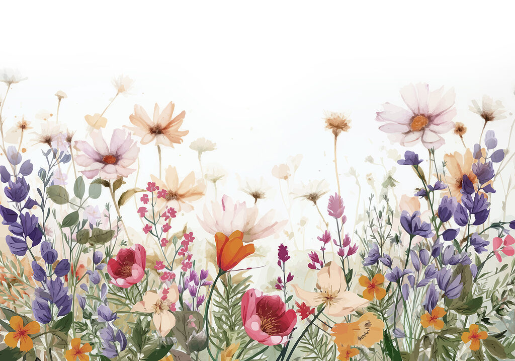 Flores silvestres em fila — design completo