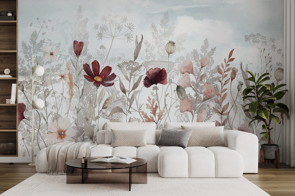 Flores bordô entre folhas — interior 5