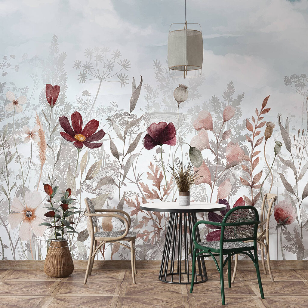Flores bordô entre folhas — interior 6