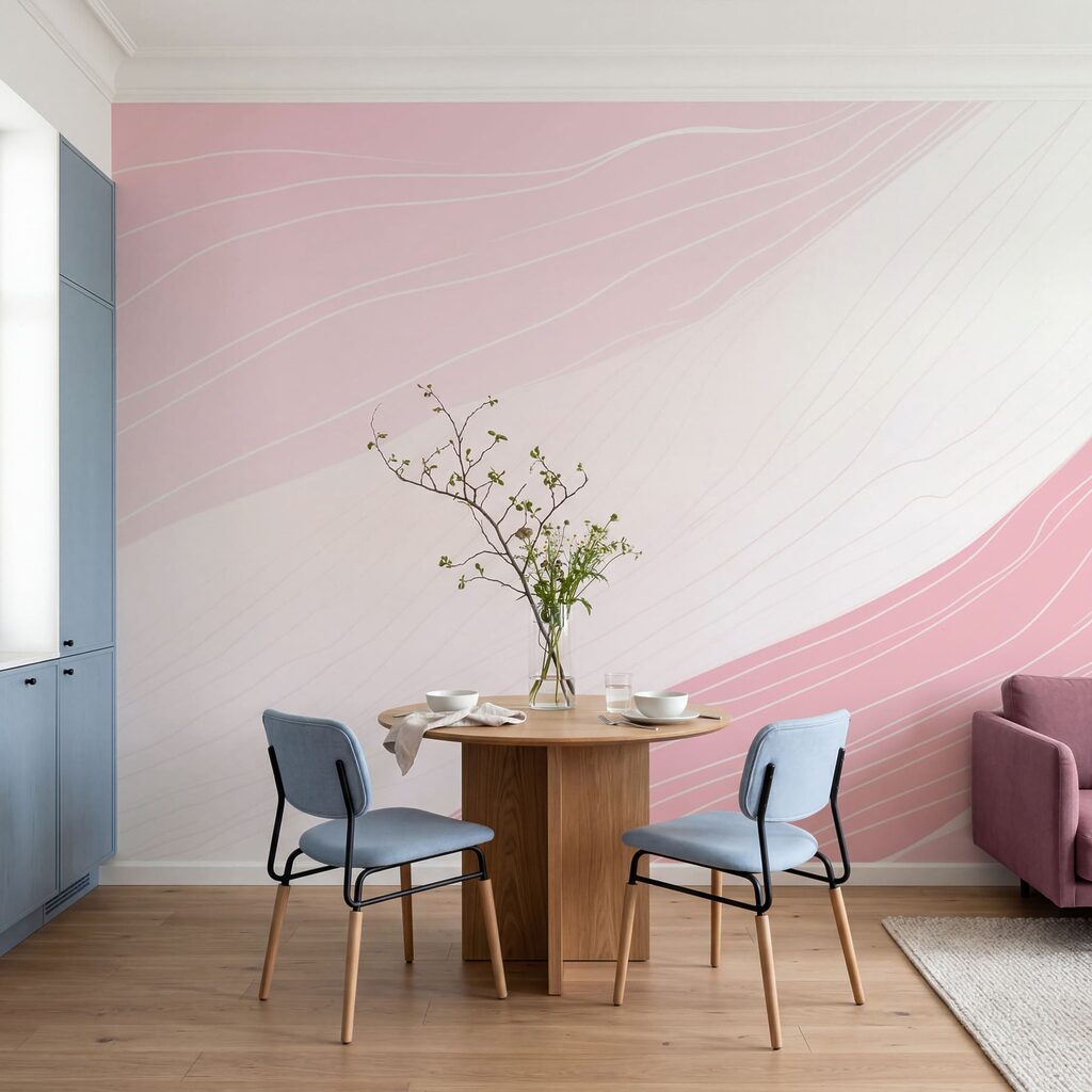 Linhas brancas sobre rosa — interior 1