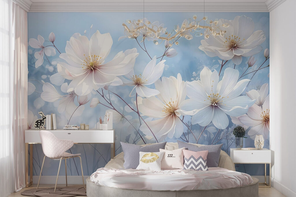 Flores brancas sobre azul-céu — interior 1