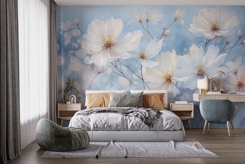 Flores brancas sobre azul-céu — interior 2