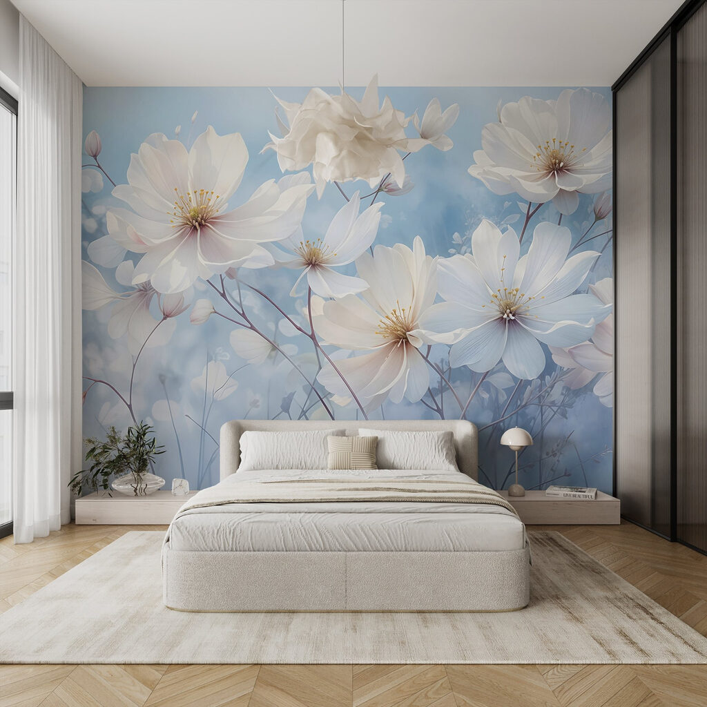Flores brancas sobre azul-céu — interior 4