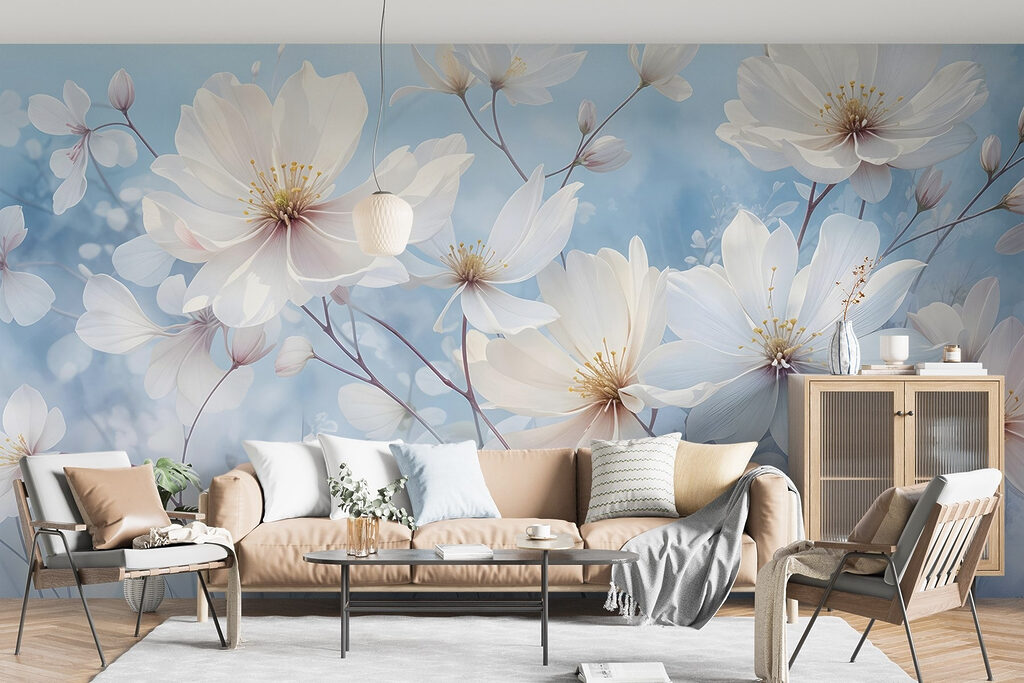 Flores brancas sobre azul-céu — interior 5
