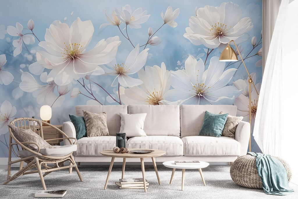 Flores brancas sobre azul-céu — interior 6