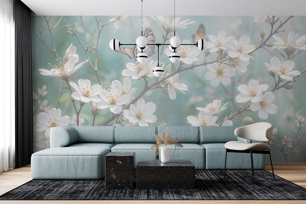 Borboletas em flor branca — interior 4