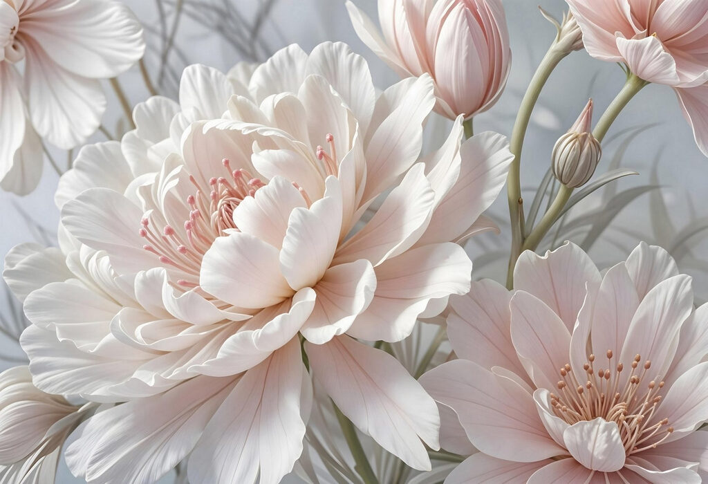 Flor branca em rosa — design completo
