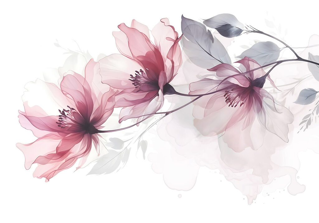 Flores cor-de-rosa em ramos — design completo