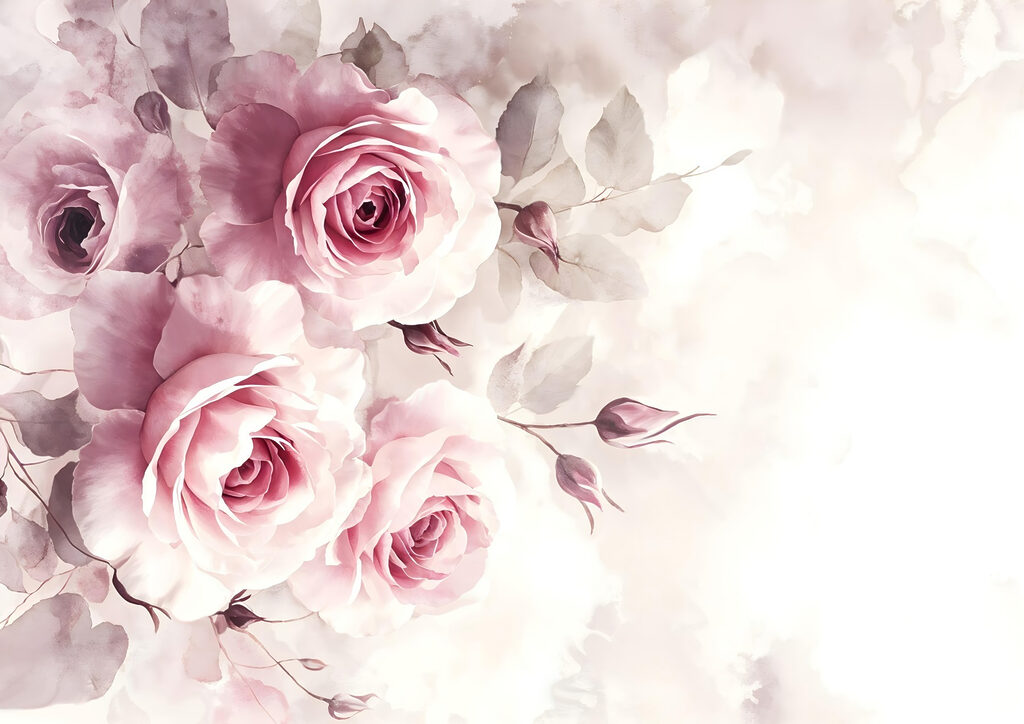 Rosas cor-de-rosa à esquerda — design completo