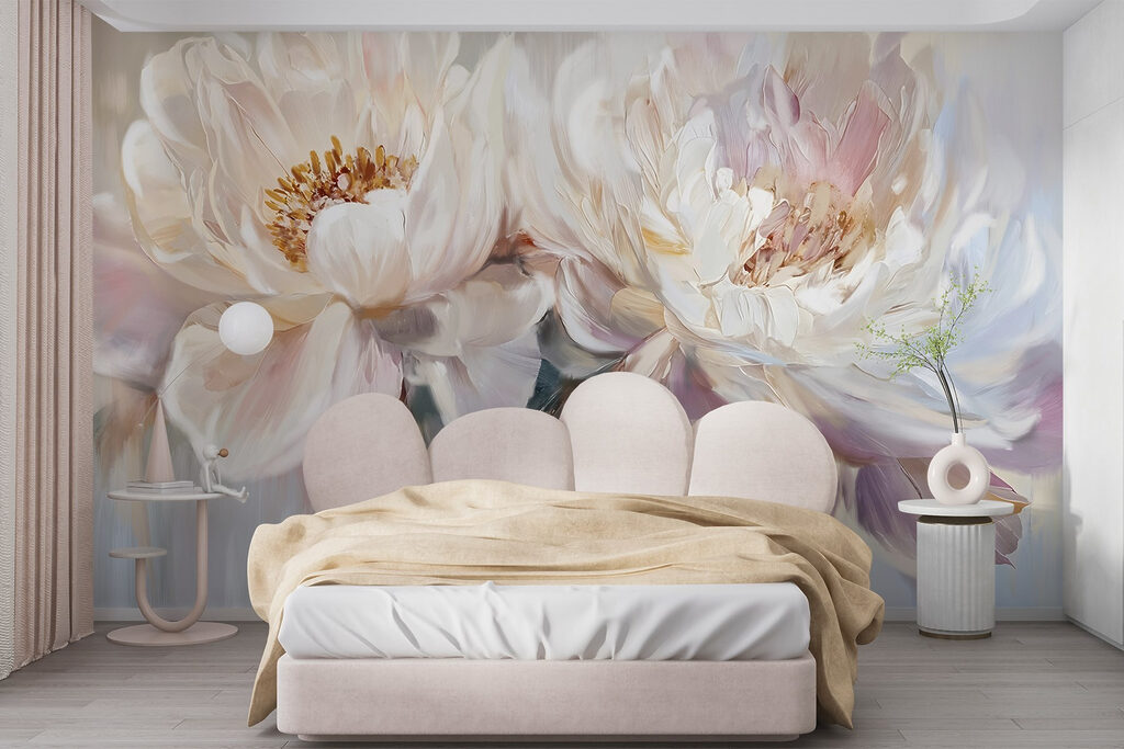 Peónias brancas em pastel — interior 1