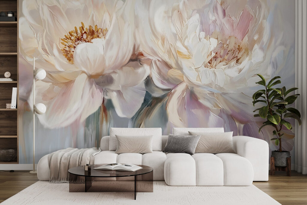Peónias brancas em pastel — interior 3