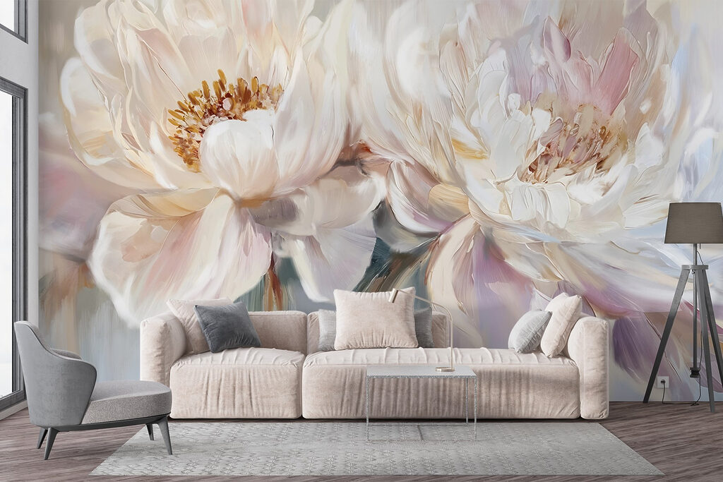 Peónias brancas em pastel — interior 5
