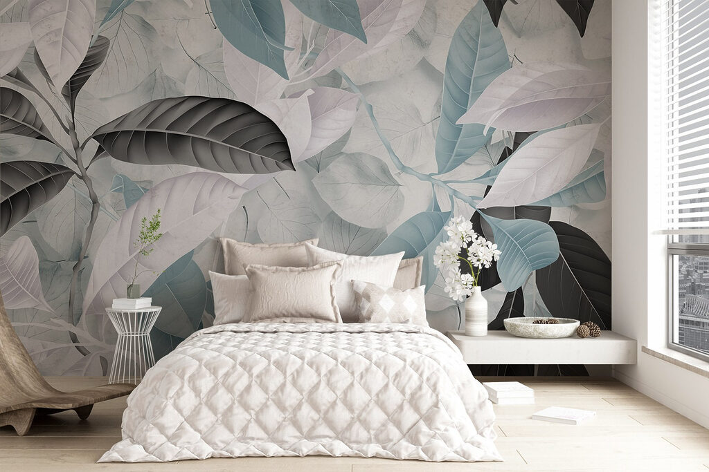 Folhas grandes sobrepostas num interior