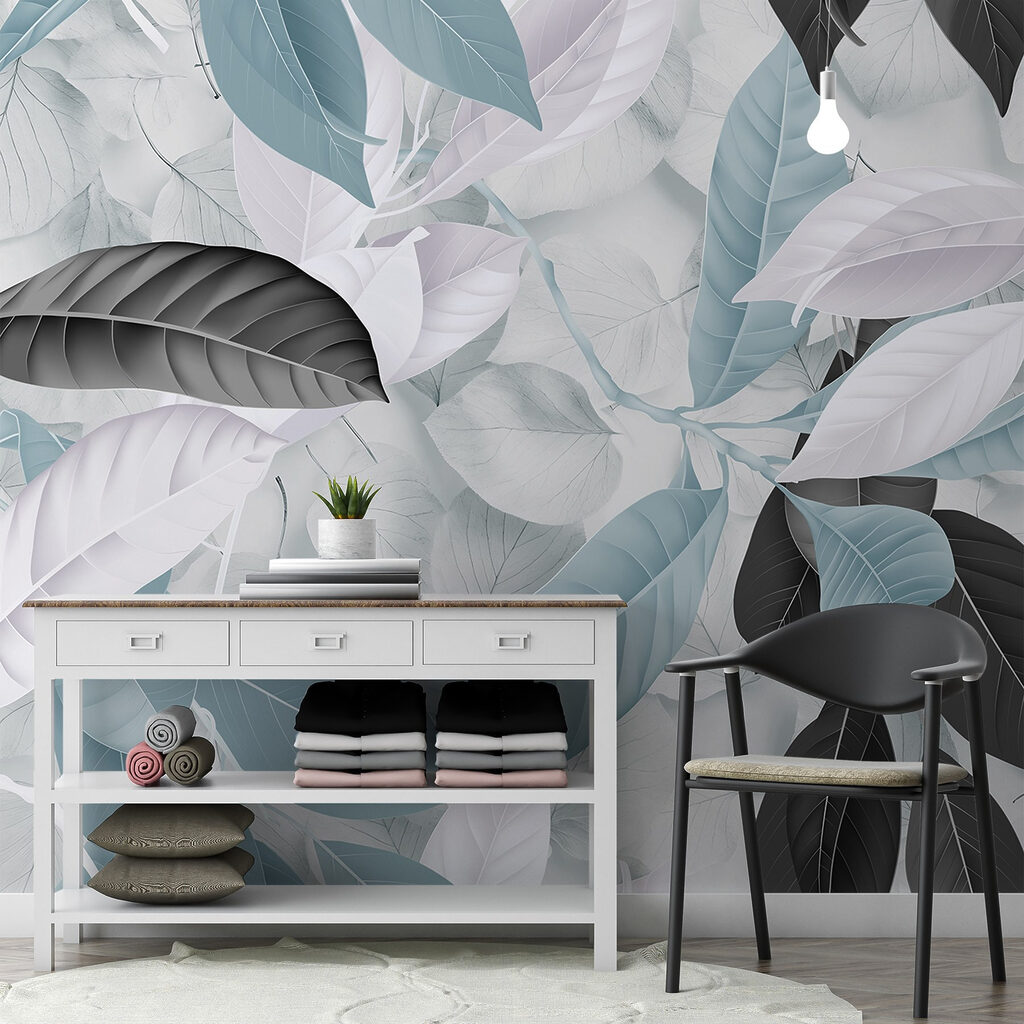 Folhas grandes sobrepostas num interior