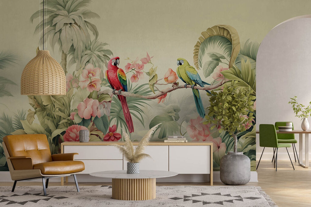 Papagaios entre flores tropicais — interior 2