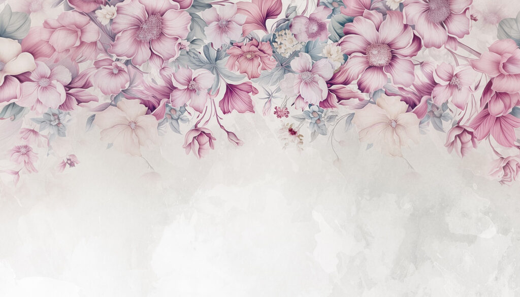 Flores cor-de-rosa na margem — design completo