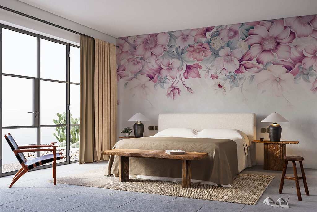 Flores cor-de-rosa na margem — interior 1